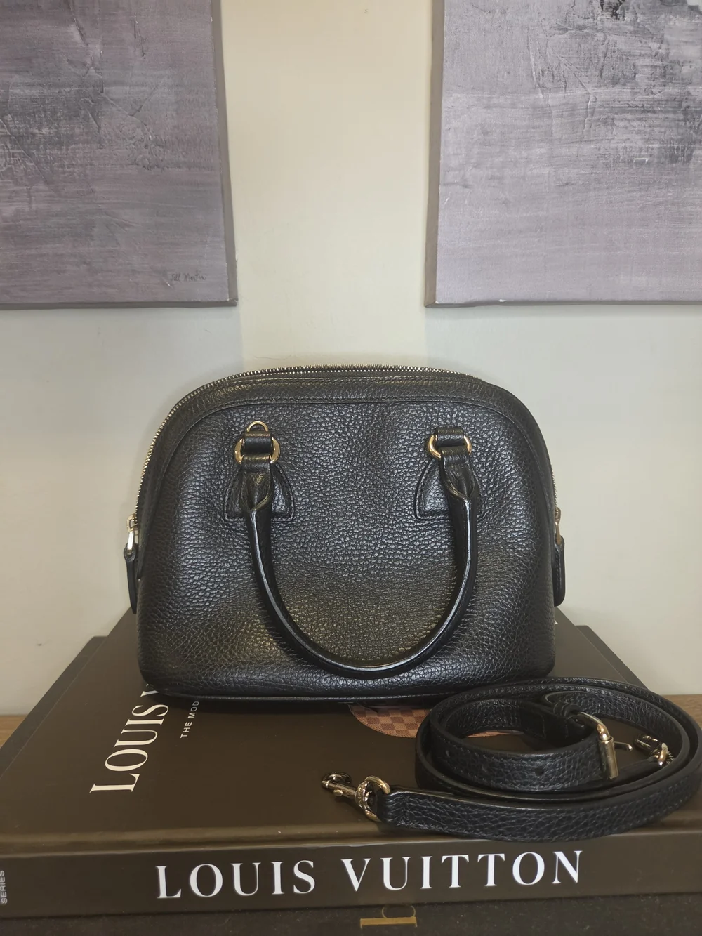 Gucci Black Leather Dome Satchel with Gold Hardware